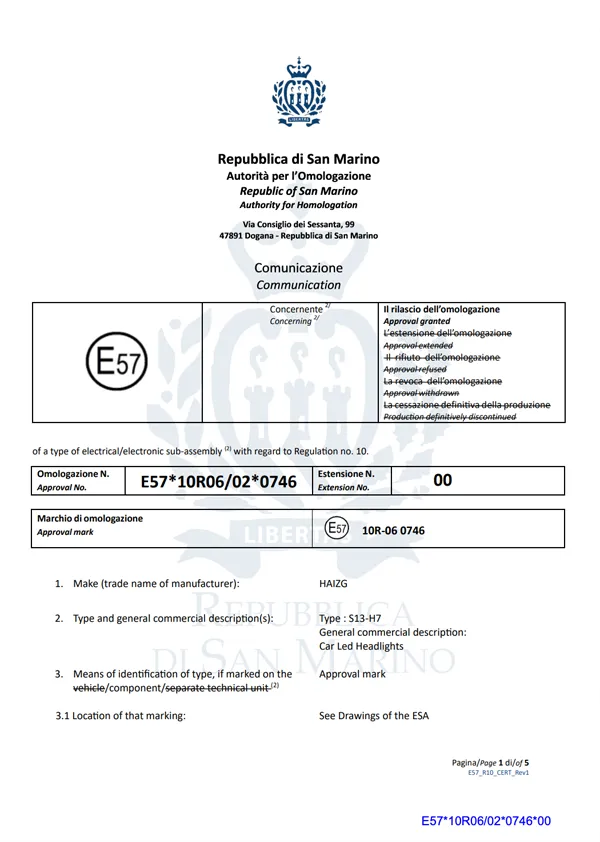 E-mark Certification Document